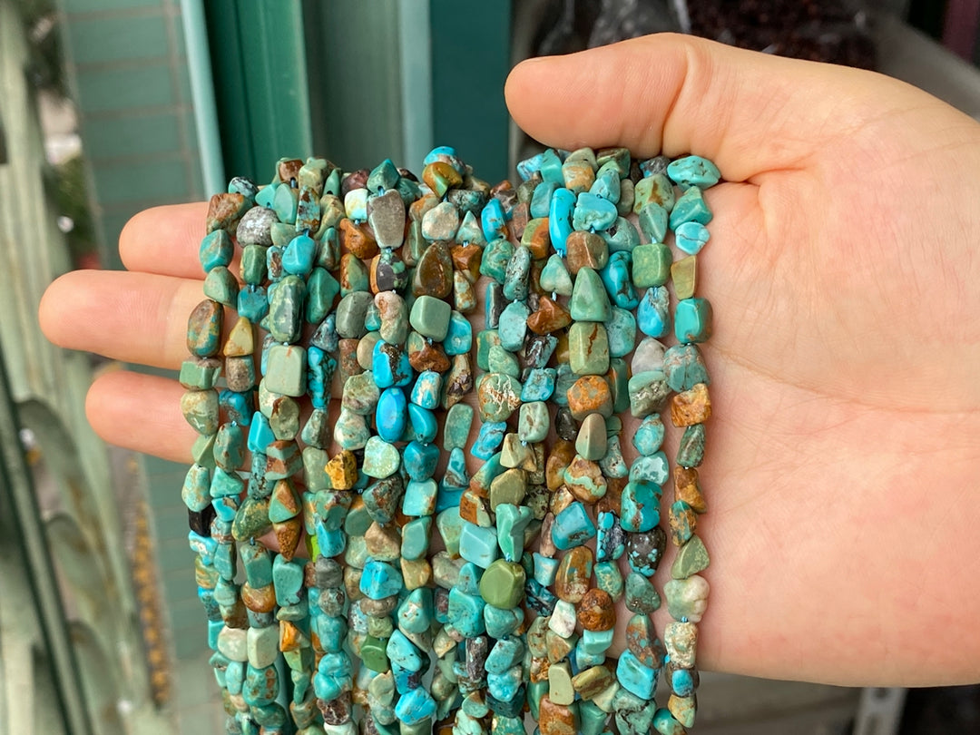 16" 5~8mm Natural mix green turquoise nugget beads