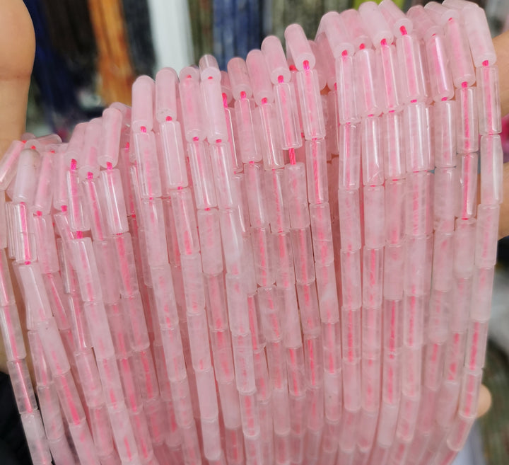15" 4x13mm natural Rose quartz round tube/cylinder beads