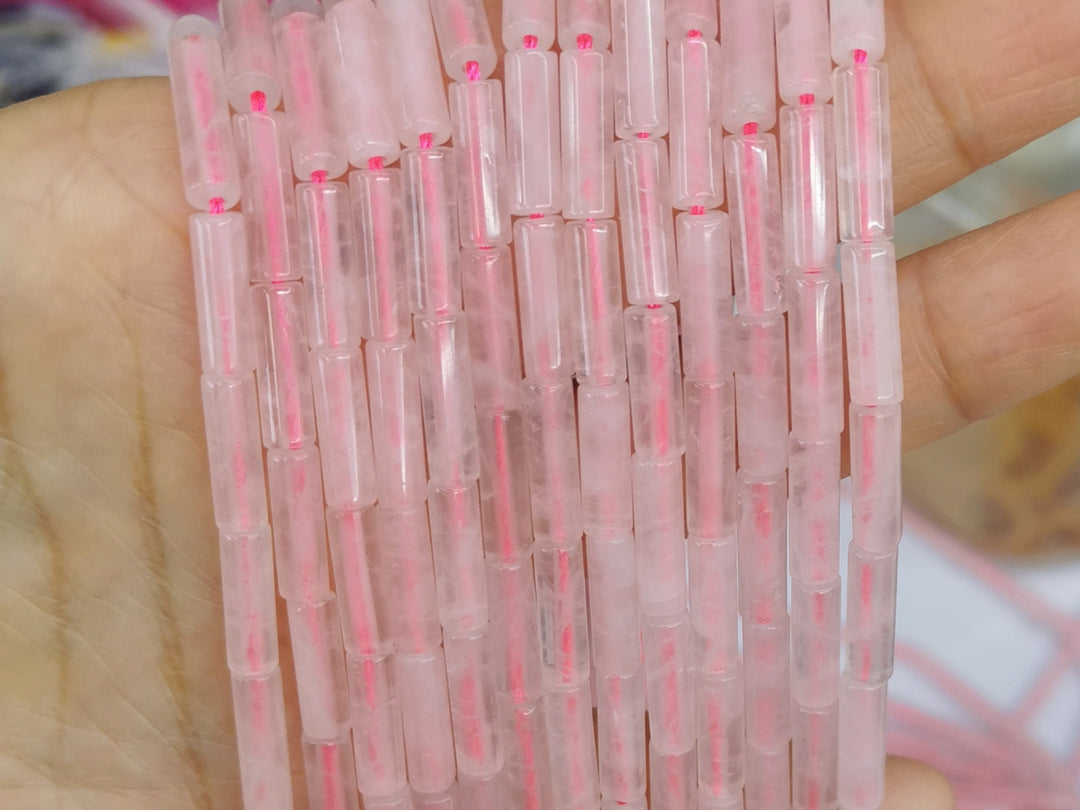 15" 4x13mm natural Rose quartz round tube/cylinder beads