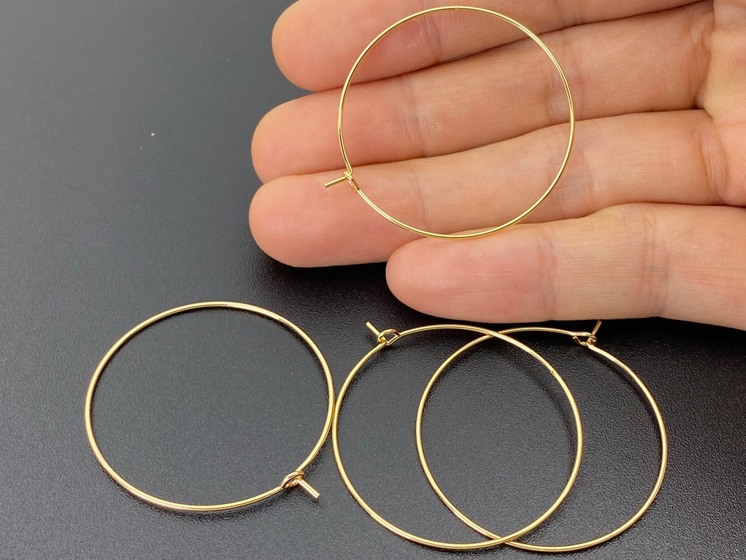 10PCS 40mm Gold Plated Round Hoop Earrings-Earring component