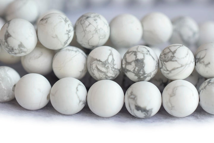 15.5" 6mm Matte/frosted natural white howlite round beads, White gemstone