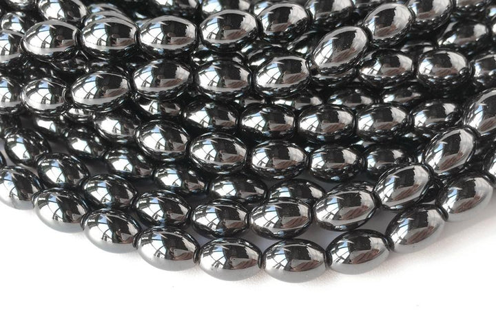 15.5" 6x9mm Natural Hematite stone oval/Barrel beads