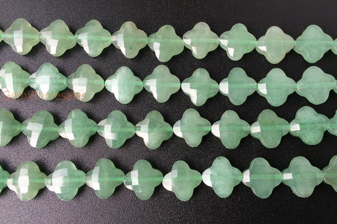 15.5" Natural green aventurine Quatrefoil flower Beads 13mm, green semi-precious stone