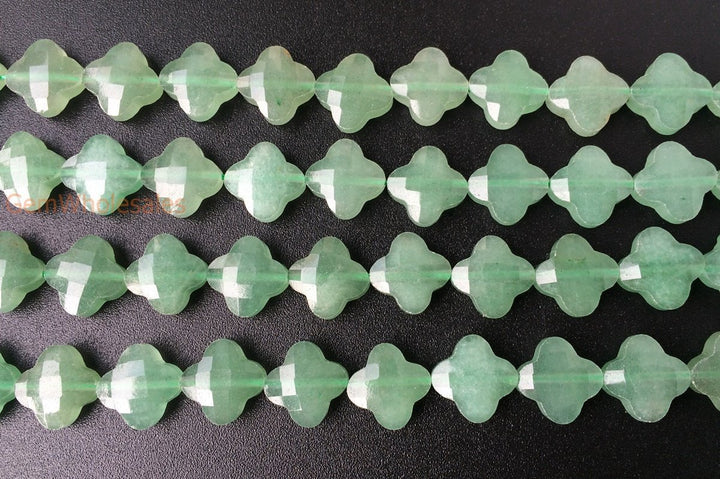 15.5" Natural green aventurine Quatrefoil flower Beads 13mm, green semi-precious stone