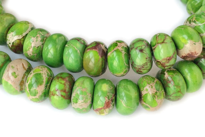 15.5" 6x10mm  yellow green Sea Sediment rondelle beads,emperor jasper, Aqua Terra Jasper