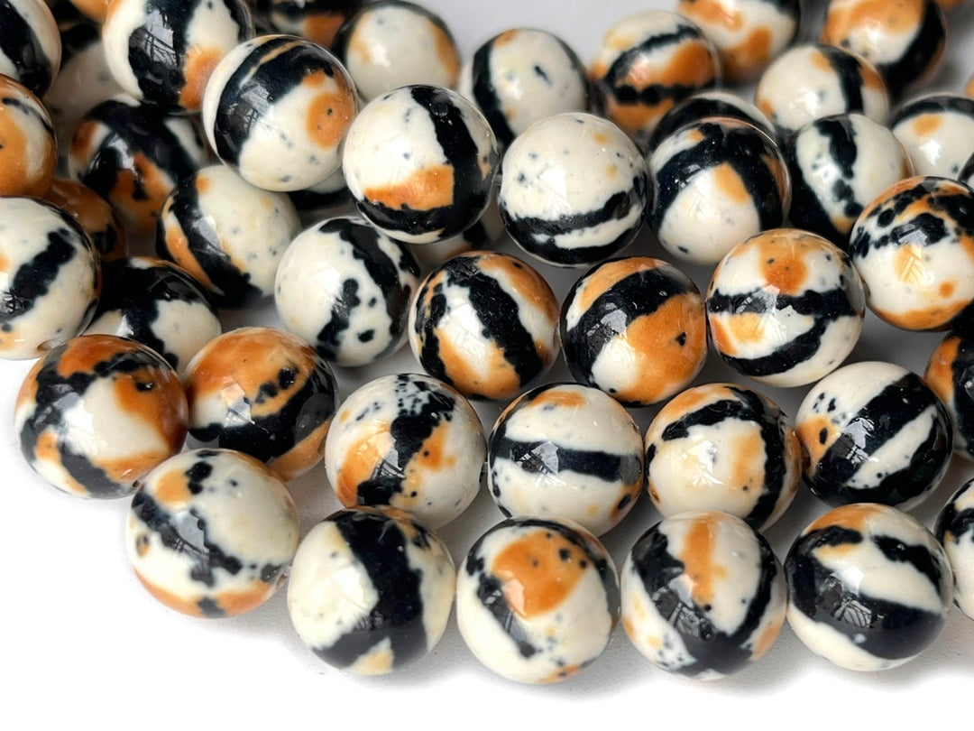 15.5" 6mm/8mm/10mm dyed beige black yellow rain flower stone round beads