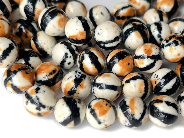 15.5" 6mm/8mm/10mm dyed beige black yellow rain flower stone round beads