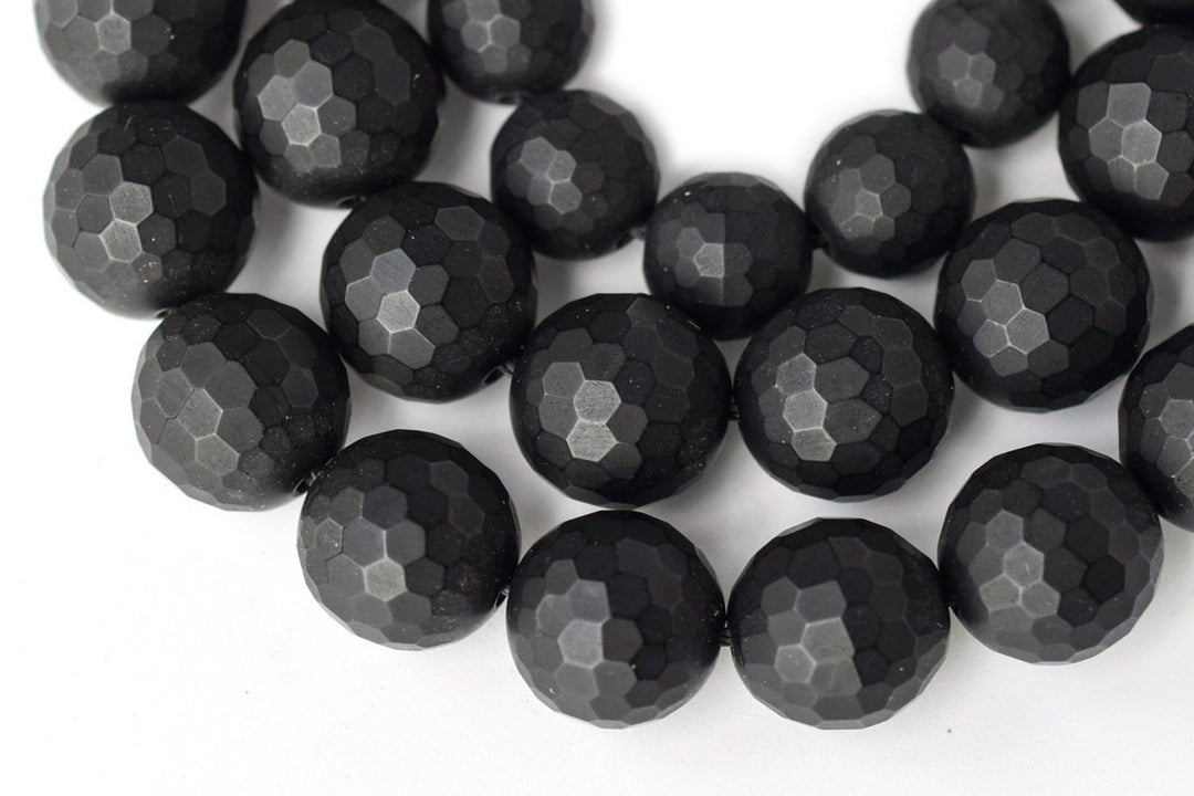 15.5" 6mm/8mm/10mm Matte/frosted black onyx/agate round 128 faceted beads,gemstone