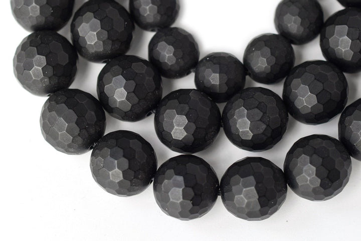 15.5" 6mm/8mm/10mm Matte/frosted black onyx/agate round 128 faceted beads,gemstone