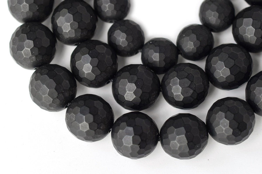 15.5" 6mm/8mm/10mm Matte/frosted black onyx/agate round 128 faceted beads,gemstone