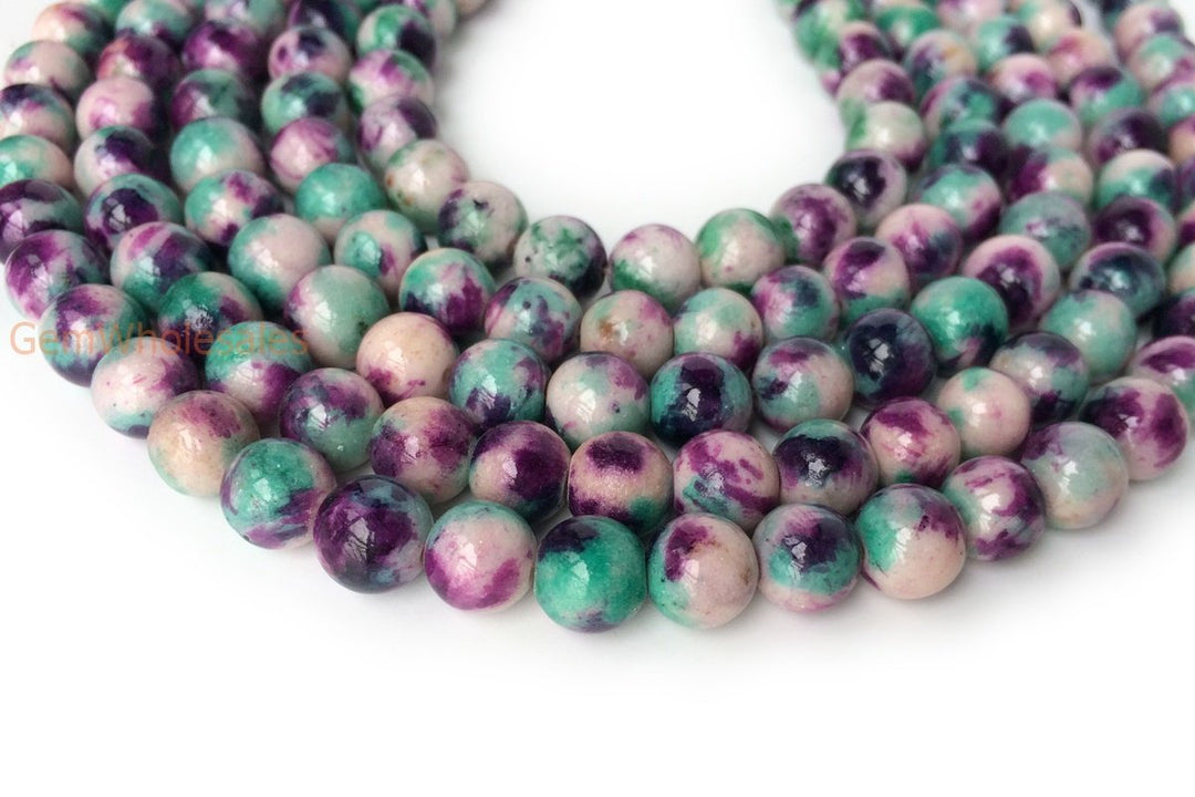 15.5" 8mm Dyed Green purple white jade round jewelry beads X10