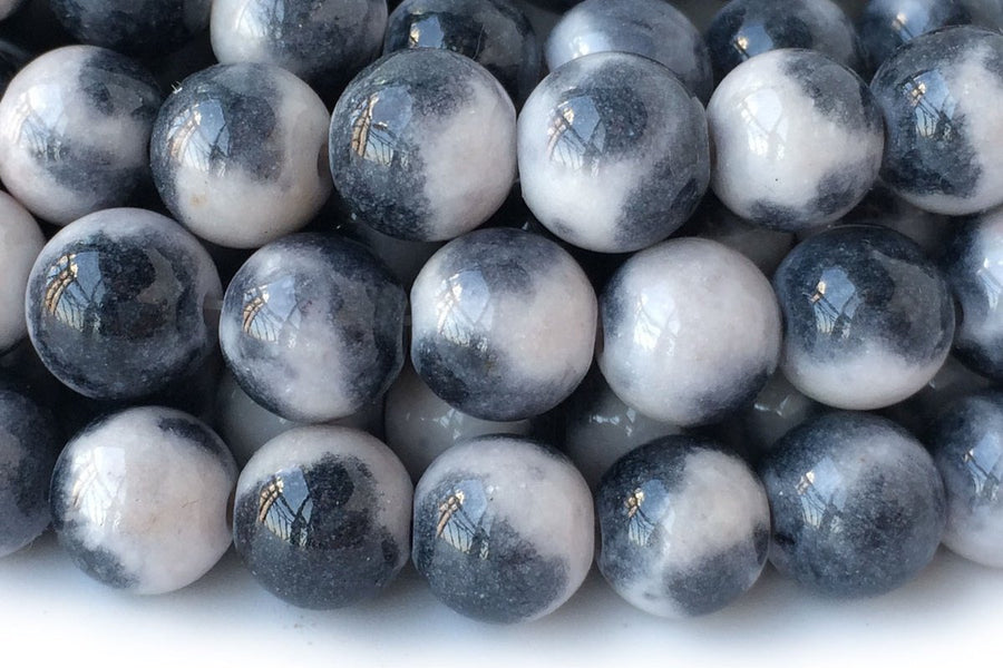 15.5" 8mm Dyed dark blue white jade round jewelry beads supply 04