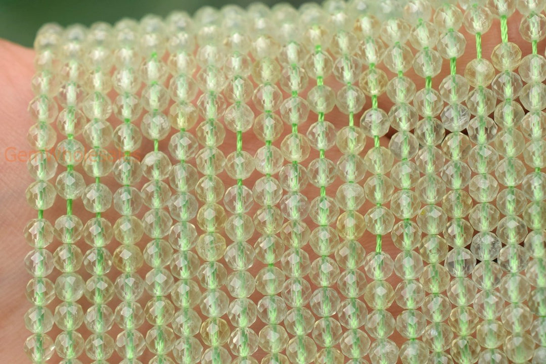 15.5" 4mm Natural Prehnite stone round faceted beads AAA