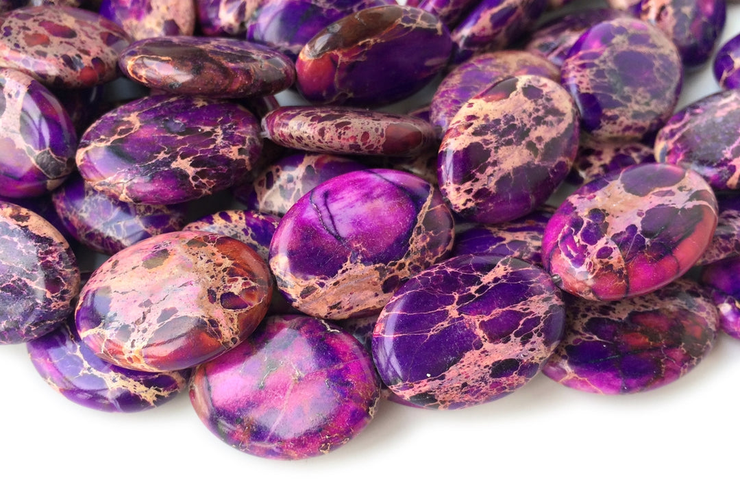 15.5" 18x25mm purple Sea Sediment oval beads,emperor jasper oval beads,impression jasper, Aqua Terra Jasper
