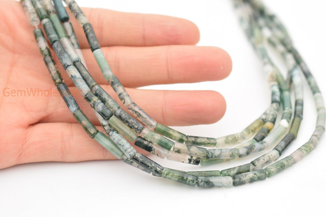 15.5"Moss natural 4x13mm green moss Agate Tube beads Gemstone