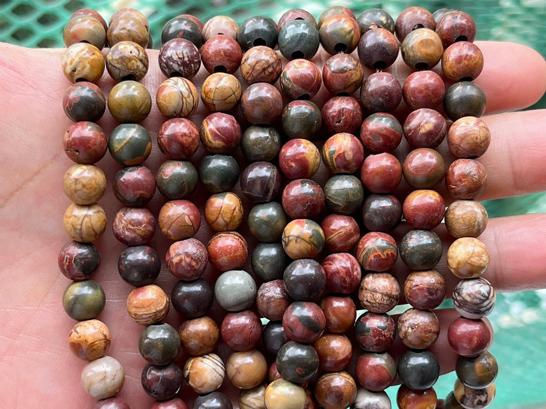 15" 8mm Picasso Jasper 2.5mm big hole round beads, red creek jasper