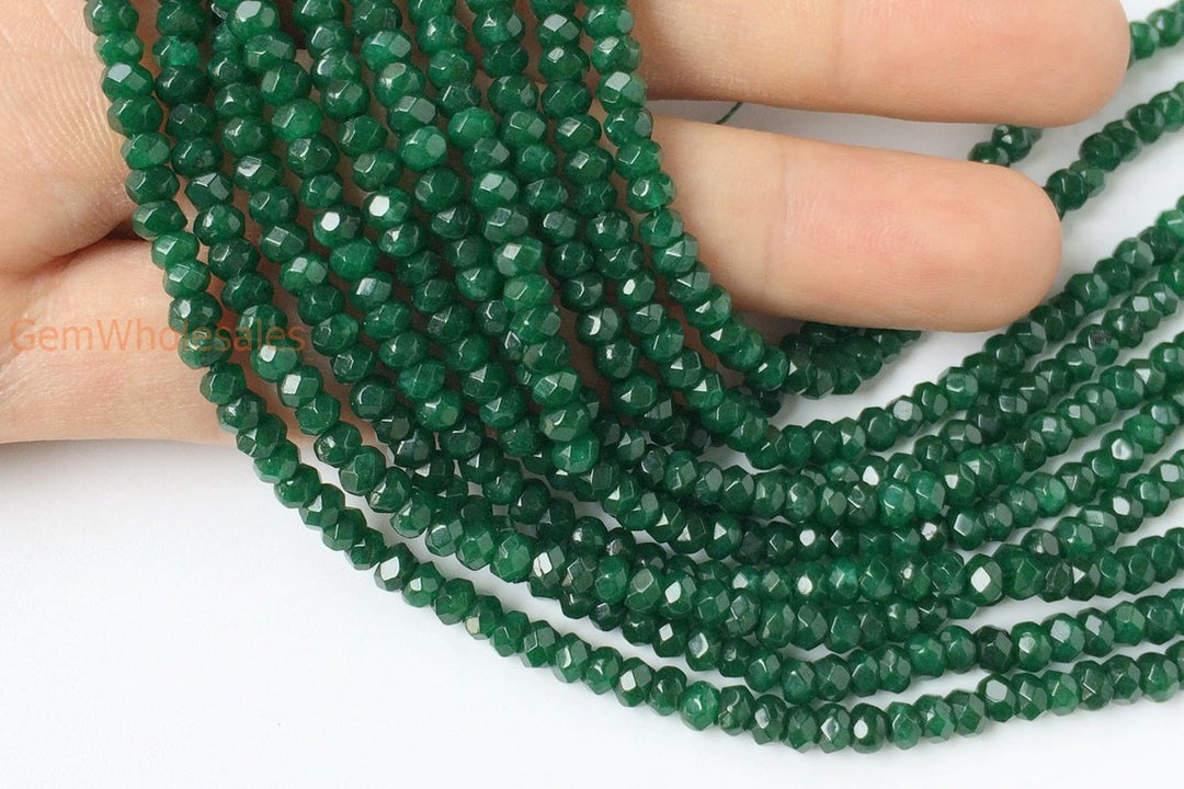 14.5" 2x4mm green dyed jade Rondelle faceted gemstone beads