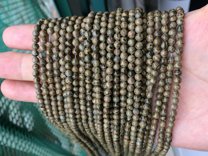 15.5" 4mm natural African army green jasper round beads