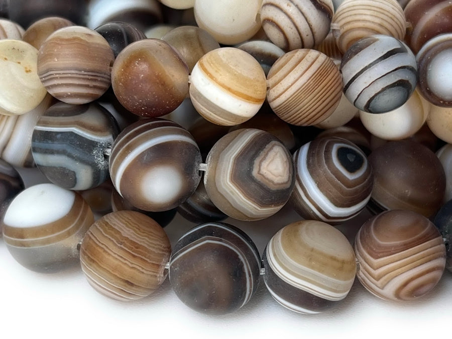 15" 8mm/10mm matte Brown eye Agate Round beads frosted