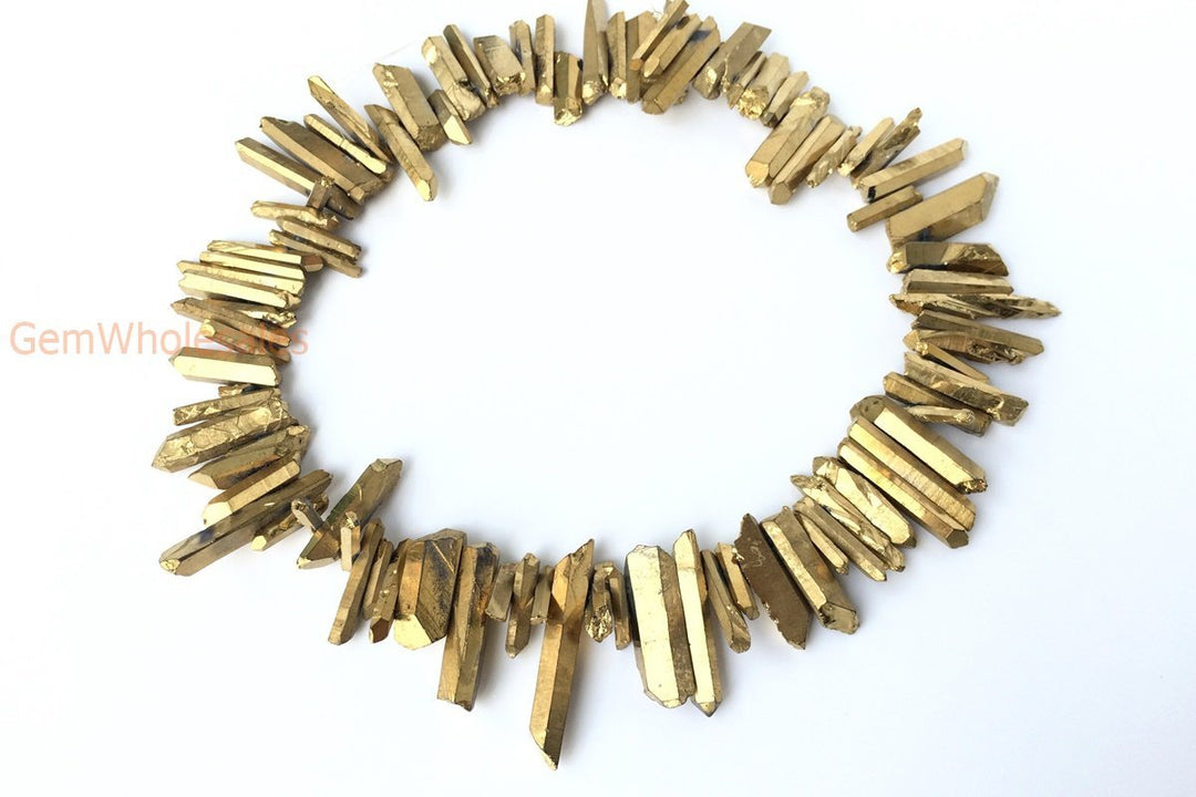 15.5" 4~7mmx~15~40mm Natural Rough Quartz Crystal Spike Beads golden color,nugget