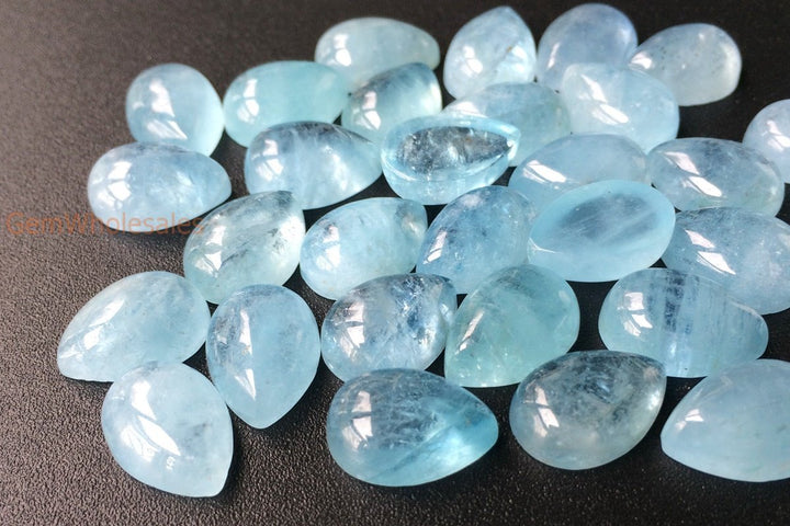 1PC 10x14mm AA Genuine Natural Aquamarine teardrop cabochon beads