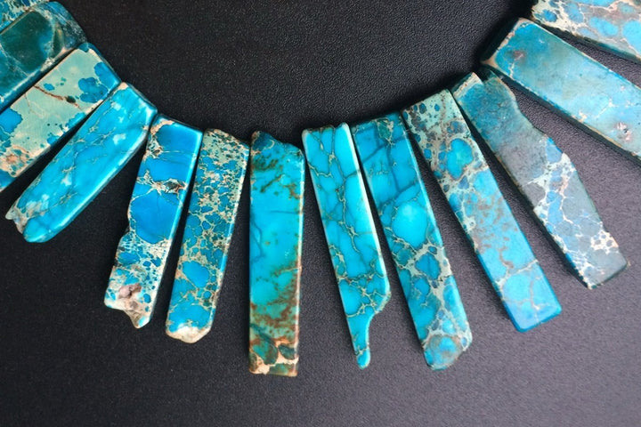 15.5" 20~50*6mm Blue Aqua Terra Jasper graduated slab,Top Drilled Stick beads, imperssion jasper