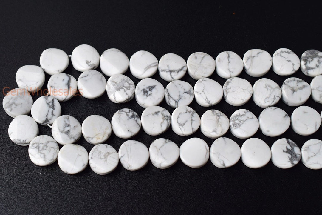 15.5" 16mm Natural white howlite twisted coin, white howlite wave coin, semi precious stone