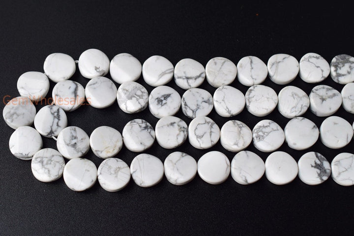15.5" 16mm Natural white howlite twisted coin, white howlite wave coin, semi precious stone