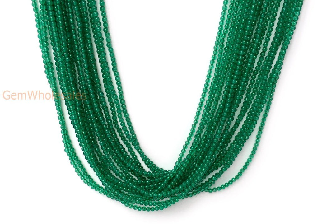 15.5" 2mm green Agate Round jewelry beads supply
