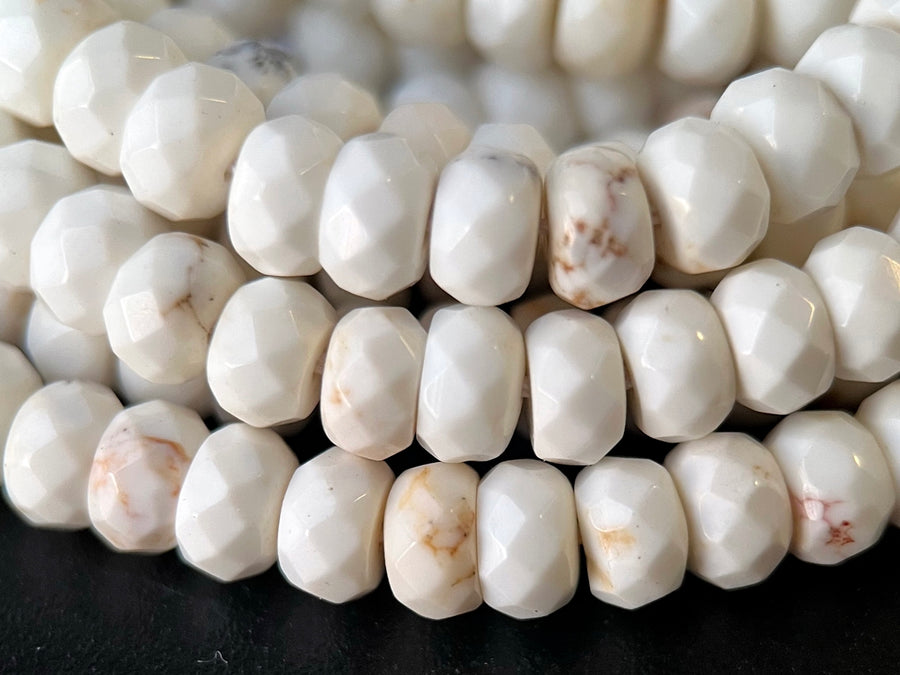 15.5" 4x6mm/5x8mm Cream White howlite roundel/rondelle faceted beads,Gemstone