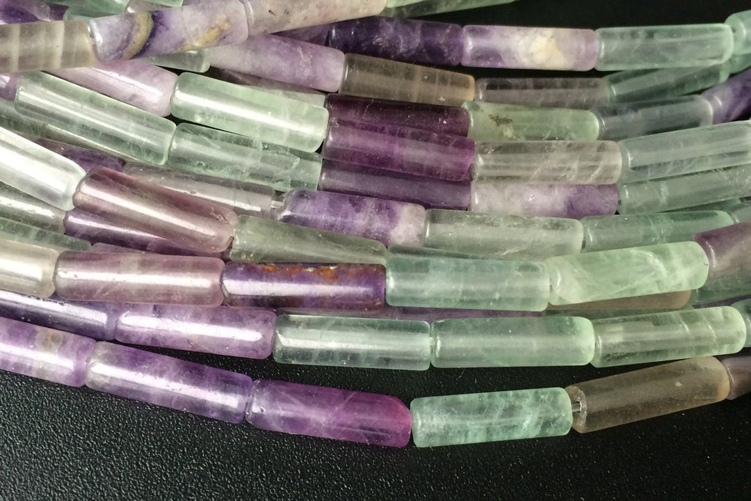 15" 4x13mm natural Rainbow fluorite stone round tube beads