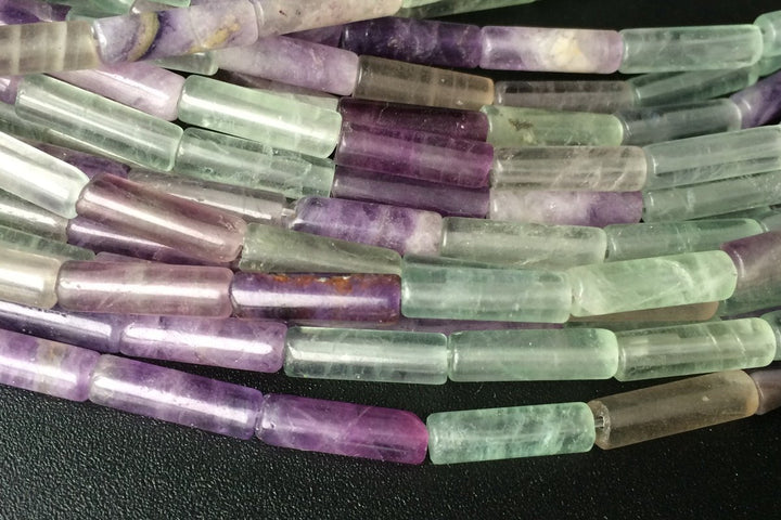 15" 4x13mm natural Rainbow fluorite stone round tube beads