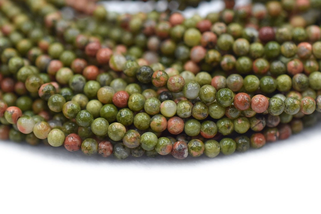 15.5" Unakite 2mm round beads, green and red multi color gemstone