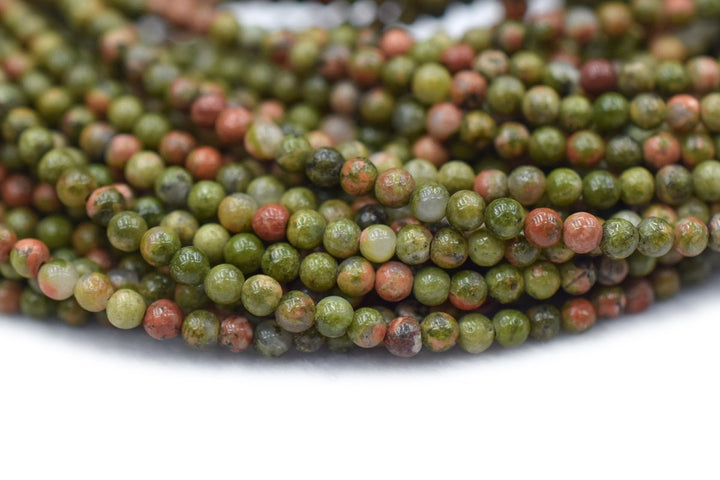 15.5" Unakite 2mm round beads, green and red multi color gemstone