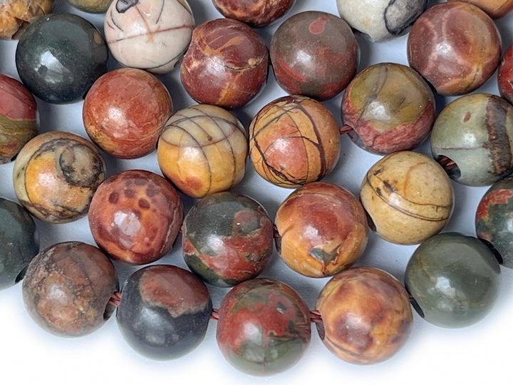 15" 8mm Picasso Jasper 2.5mm big hole round beads, red creek jasper