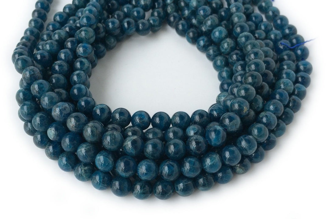 15.5" 6mm/8mm natural apatite dark blue stone round beads,AA
