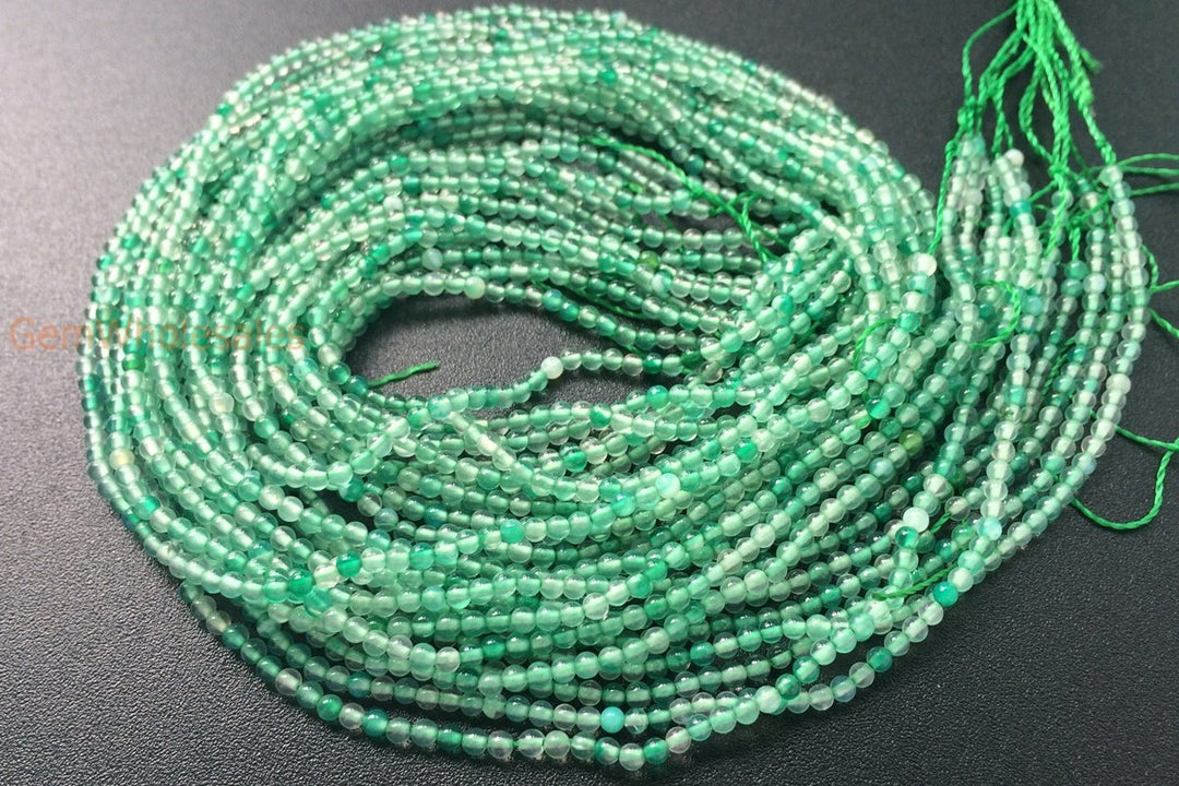 15.5" 2mm green Agate Round beads tiny semi precious stone beads