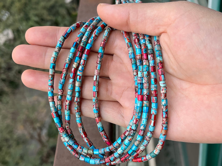15.5" 4x4mm red blue emperor jasper round tube beads
