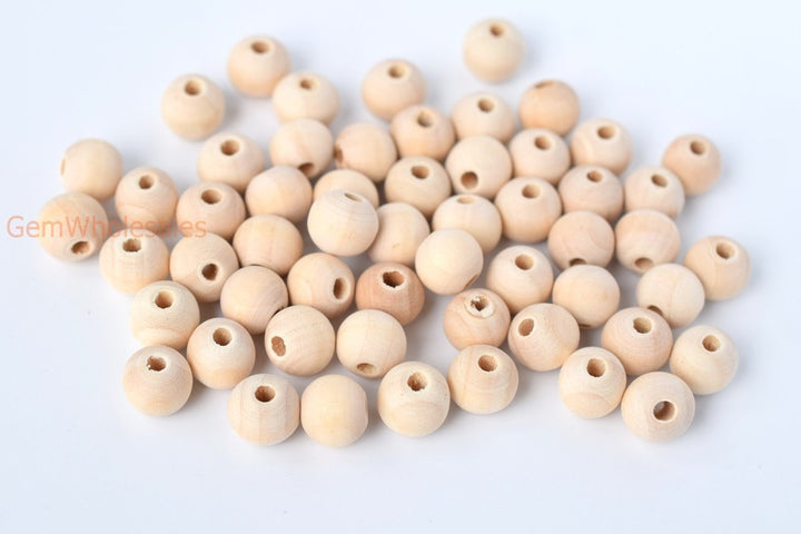 100PCS 8mm/10mm/12mm Natural Wooden round beads, 2.5~3mm hole