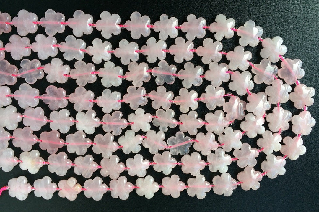 15.5" Natural Rose quartz flower 15/20mm,semi-precious stone,gemstone