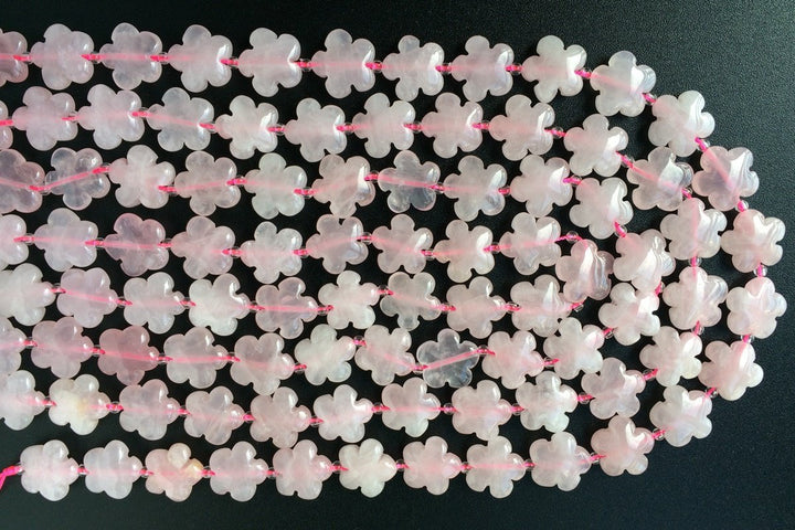 15.5" Natural Rose quartz flower 15/20mm,semi-precious stone,gemstone