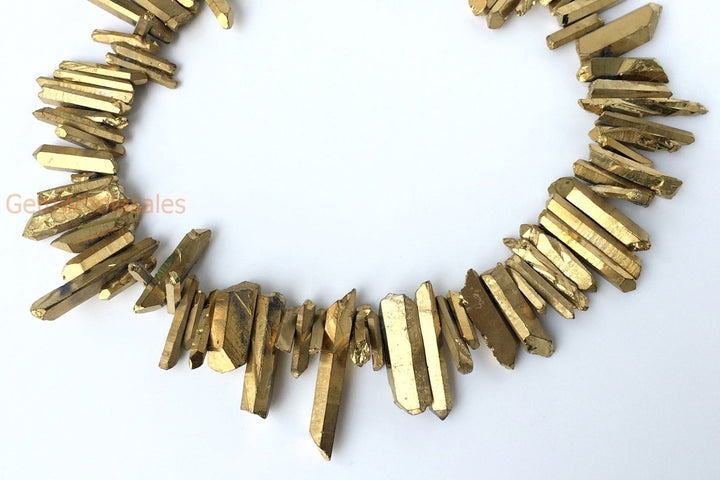15.5" 4~7mmx~15~40mm Natural Rough Quartz Crystal Spike Beads golden color,nugget