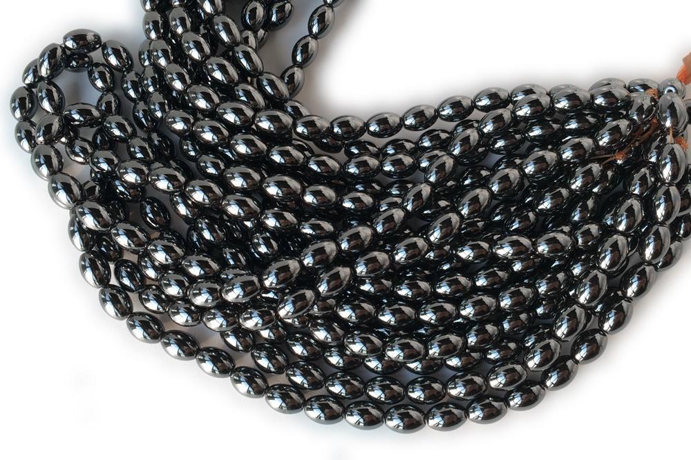 15.5" 6x9mm Natural Hematite stone oval/Barrel beads