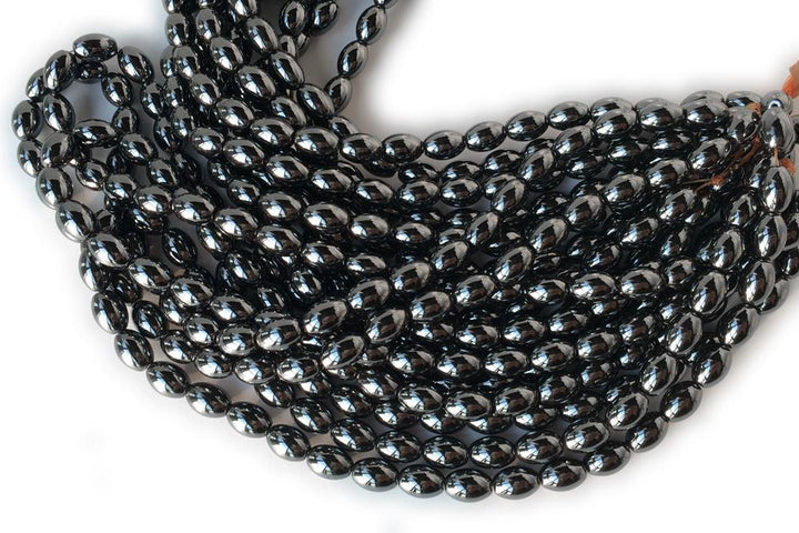 15.5" 6x9mm Natural Hematite stone oval/Barrel beads