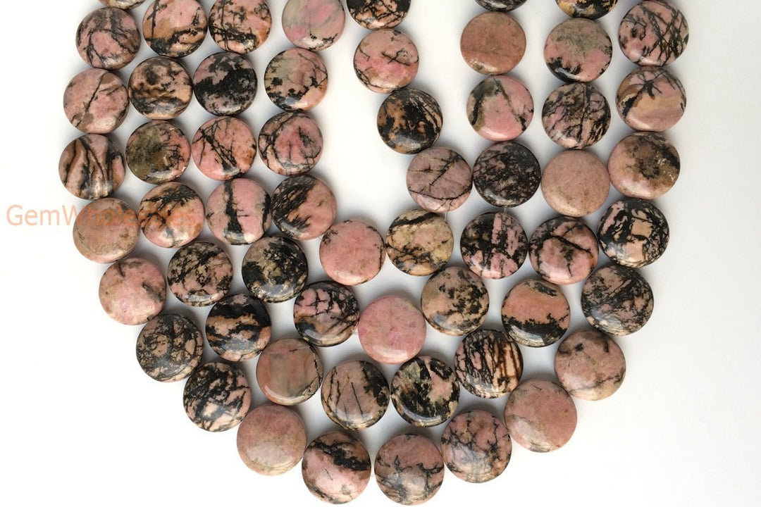 15.5" 20mm Rhodonite coin beads, red color gemstone coin, rhodonite flat round
