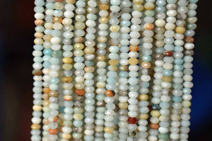 15.5" 2x4mm Natural amazonite rondelle beads, amazonite roundel faceted