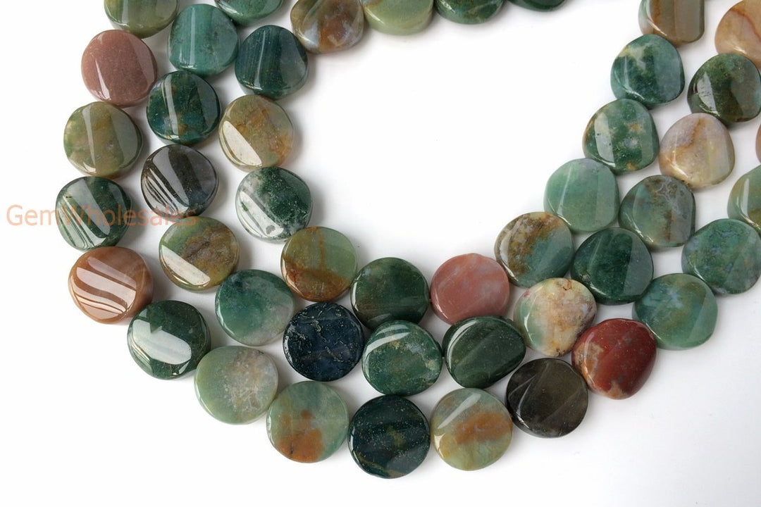 15.5" 16mm Indian agate twisted coin, Indian agate wave coin, semi precious stone
