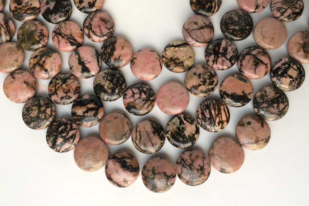 15.5" 20mm Rhodonite coin beads, red color gemstone coin, rhodonite flat round