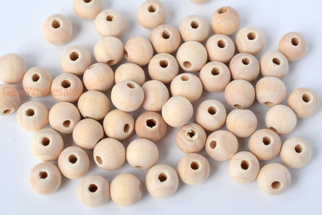 100PCS 8mm/10mm/12mm Natural Wooden round beads, 2.5~3mm hole