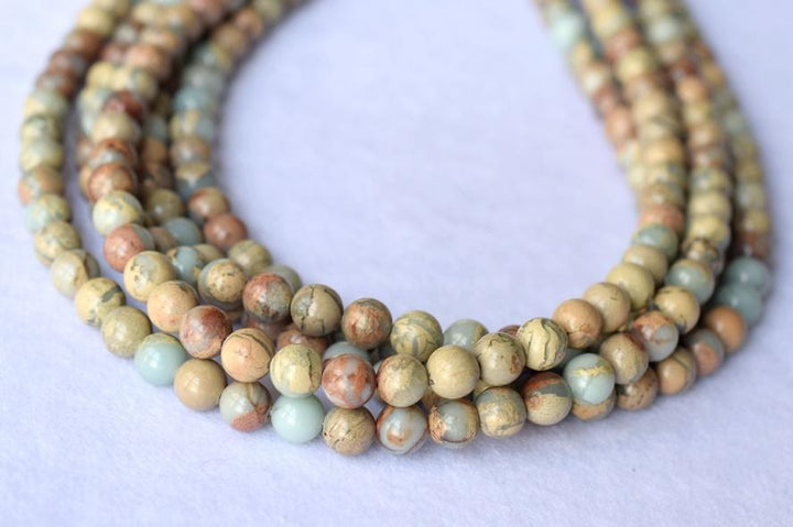 15.5" 4mm/6mm Blue Aqua Terra Jasper round beads, blue African opal, blue impression jasper